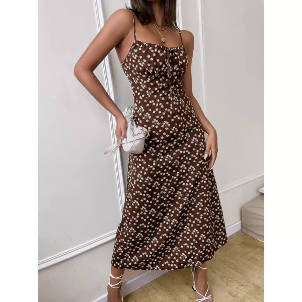 SweatyRocks Women's Boho Sleeveless Floral Dress Tie Front Flared Cami Maxi Dresses