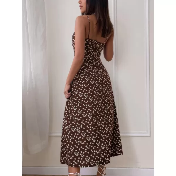 SweatyRocks Women's Boho Sleeveless Floral Dress Tie Front Flared Cami Maxi Dresses