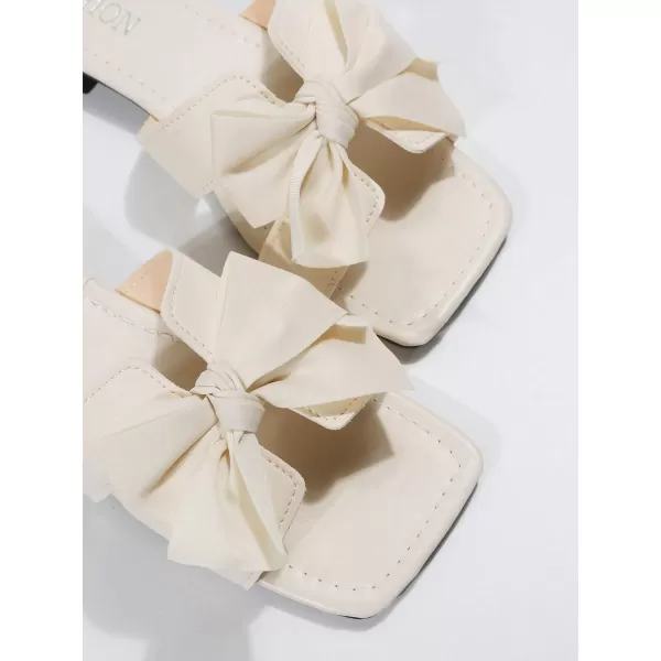 SweatyRocks Women's Bow Knot Square Open Toe Slide Sandals PU Leather Office Flat Sandals