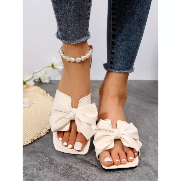 SweatyRocks Women's Bow Knot Square Open Toe Slide Sandals PU Leather Office Flat Sandals