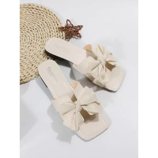 SweatyRocks Women's Bow Knot Square Open Toe Slide Sandals PU Leather Office Flat Sandals