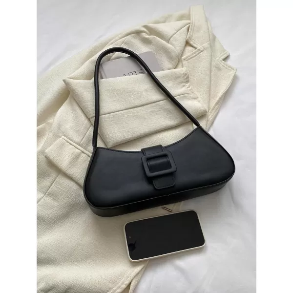 SweatyRocks Women's Buckle Decorated Bag Clutch Purse Top Handle Vintage Bags Solid Shoulder Handbag