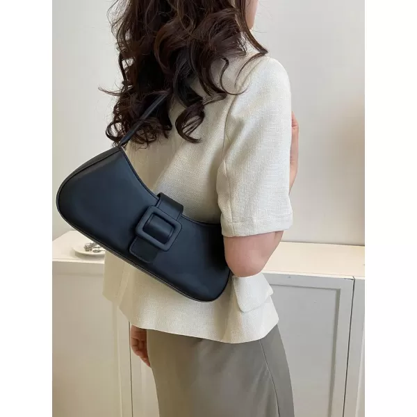 SweatyRocks Women's Buckle Decorated Bag Clutch Purse Top Handle Vintage Bags Solid Shoulder Handbag