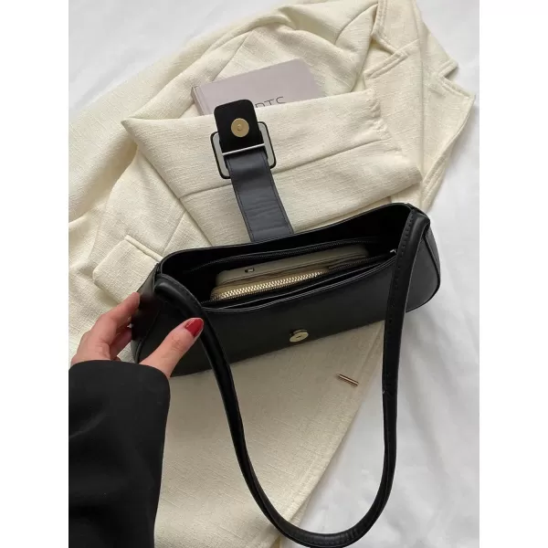 SweatyRocks Women's Buckle Decorated Bag Clutch Purse Top Handle Vintage Bags Solid Shoulder Handbag