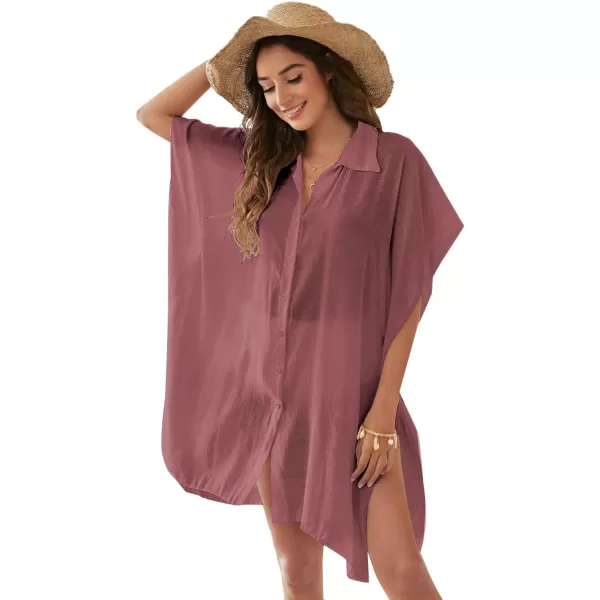 SweatyRocks Women's Button Up Tie Front Kimono Short Sleeve Swimwear Cover Up
