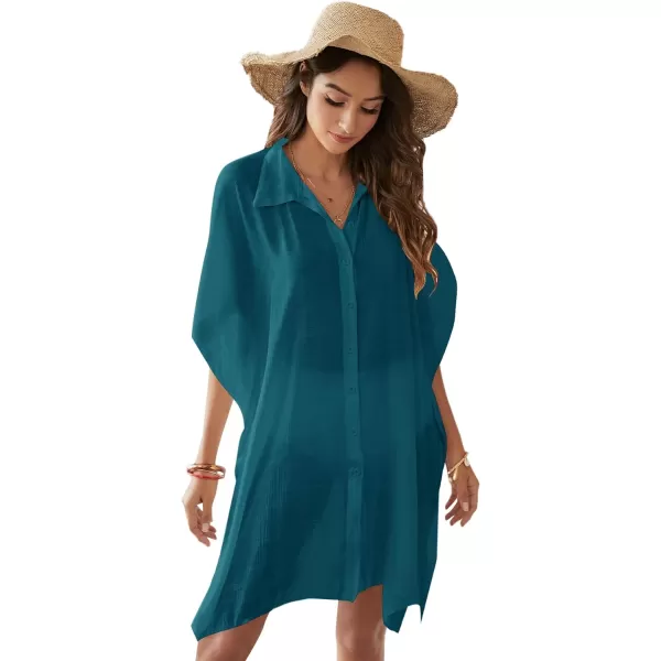 SweatyRocks Women's Button Up Tie Front Kimono Short Sleeve Swimwear Cover Up