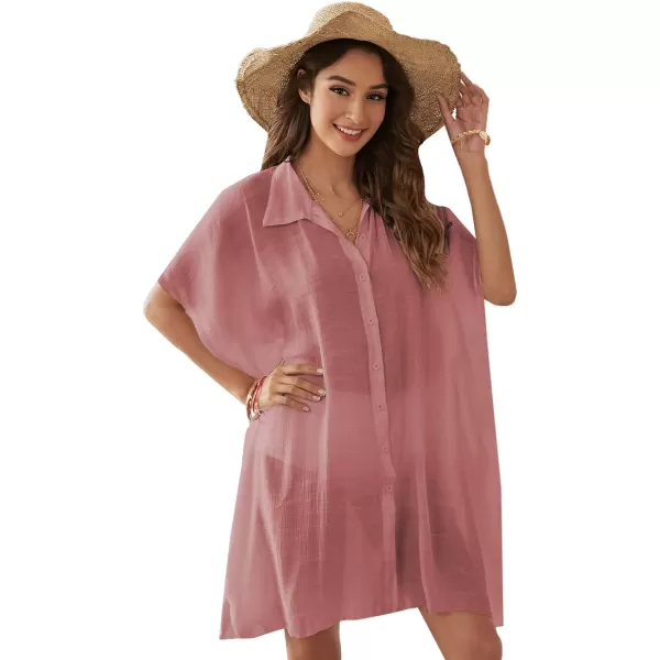 SweatyRocks Women's Button Up Tie Front Kimono Short Sleeve Swimwear Cover Up