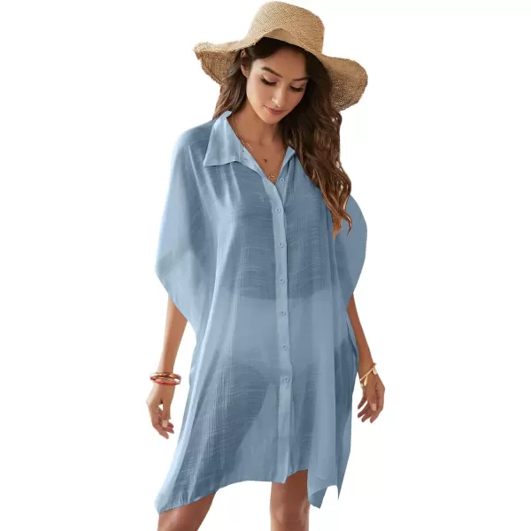 SweatyRocks Women's Button Up Tie Front Kimono Short Sleeve Swimwear Cover Up