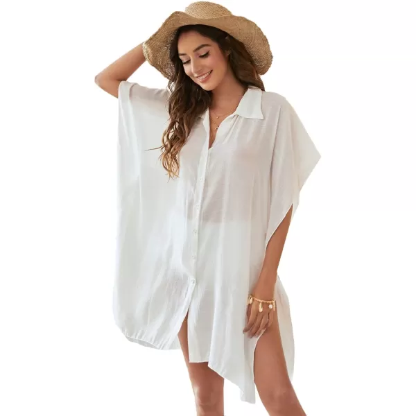 SweatyRocks Women's Button Up Tie Front Kimono Short Sleeve Swimwear Cover Up