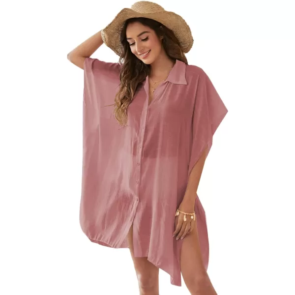 SweatyRocks Women's Button Up Tie Front Kimono Short Sleeve Swimwear Cover Up