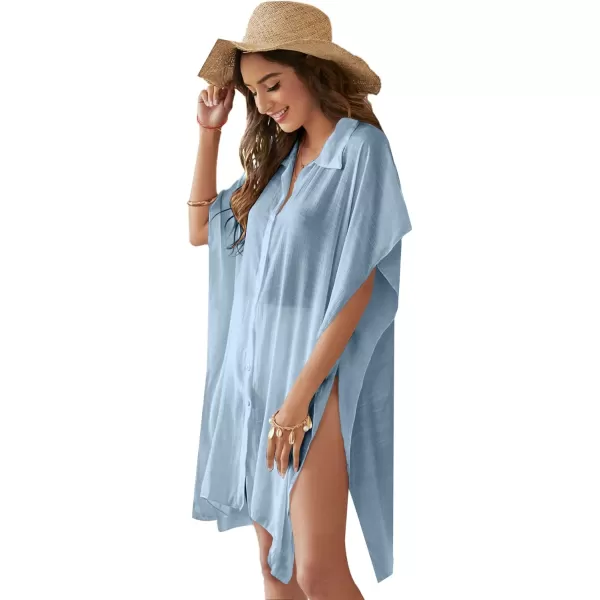 SweatyRocks Women's Button Up Tie Front Kimono Short Sleeve Swimwear Cover Up