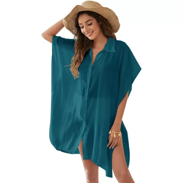 SweatyRocks Women's Button Up Tie Front Kimono Short Sleeve Swimwear Cover Up