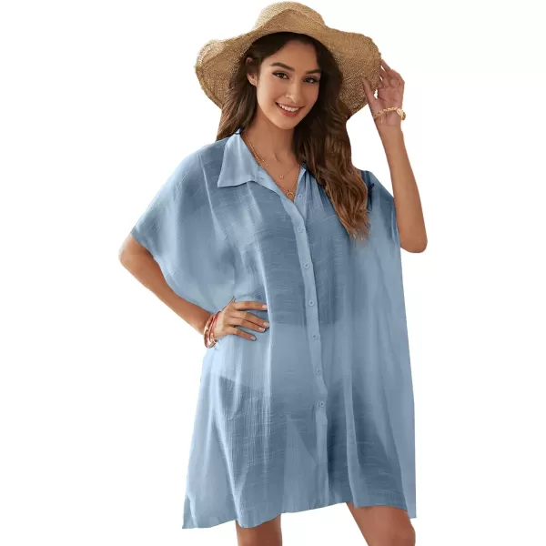 SweatyRocks Women's Button Up Tie Front Kimono Short Sleeve Swimwear Cover Up