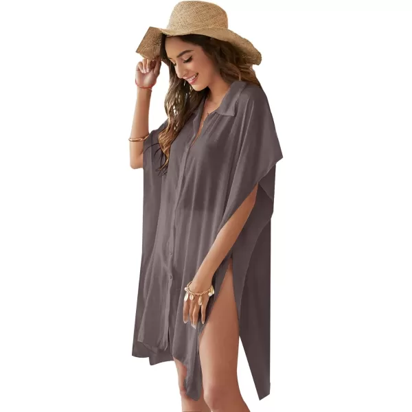 SweatyRocks Women's Button Up Tie Front Kimono Short Sleeve Swimwear Cover Up