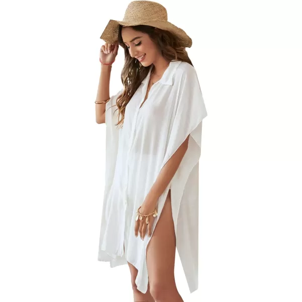 SweatyRocks Women's Button Up Tie Front Kimono Short Sleeve Swimwear Cover Up