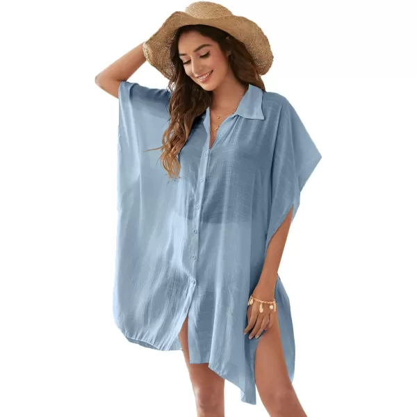 SweatyRocks Women's Button Up Tie Front Kimono Short Sleeve Swimwear Cover Up