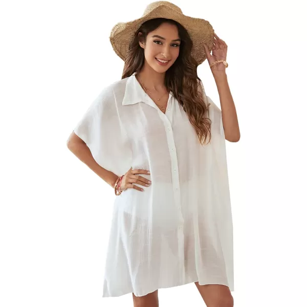 SweatyRocks Women's Button Up Tie Front Kimono Short Sleeve Swimwear Cover Up