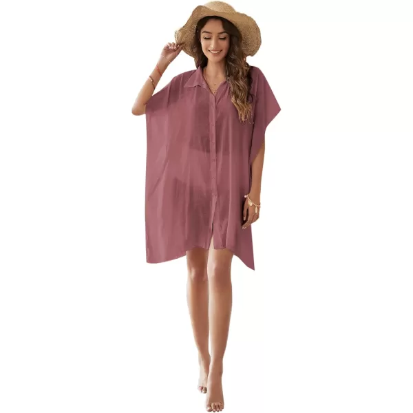 SweatyRocks Women's Button Up Tie Front Kimono Short Sleeve Swimwear Cover Up