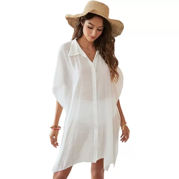 SweatyRocks Women's Button Up Tie Front Kimono Short Sleeve Swimwear Cover Up