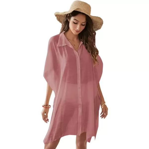 SweatyRocks Women's Button Up Tie Front Kimono Short Sleeve Swimwear Cover Up