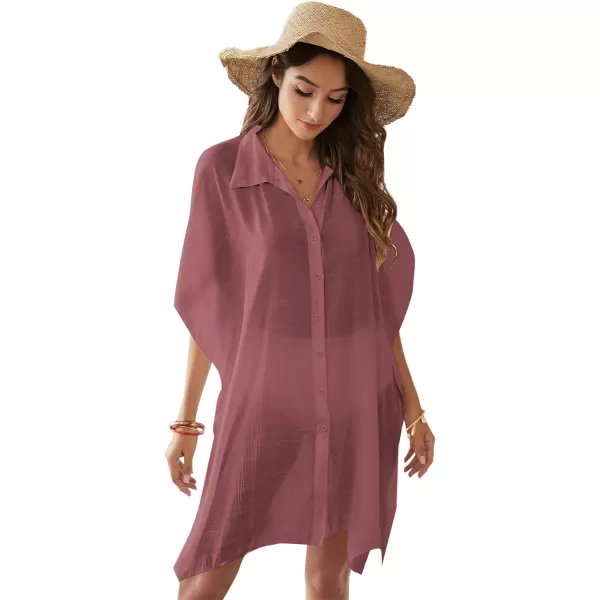 SweatyRocks Women's Button Up Tie Front Kimono Short Sleeve Swimwear Cover Up