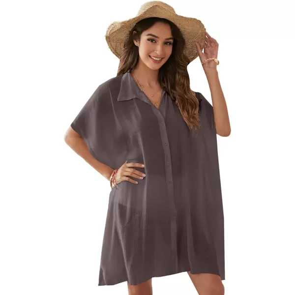 SweatyRocks Women's Button Up Tie Front Kimono Short Sleeve Swimwear Cover Up