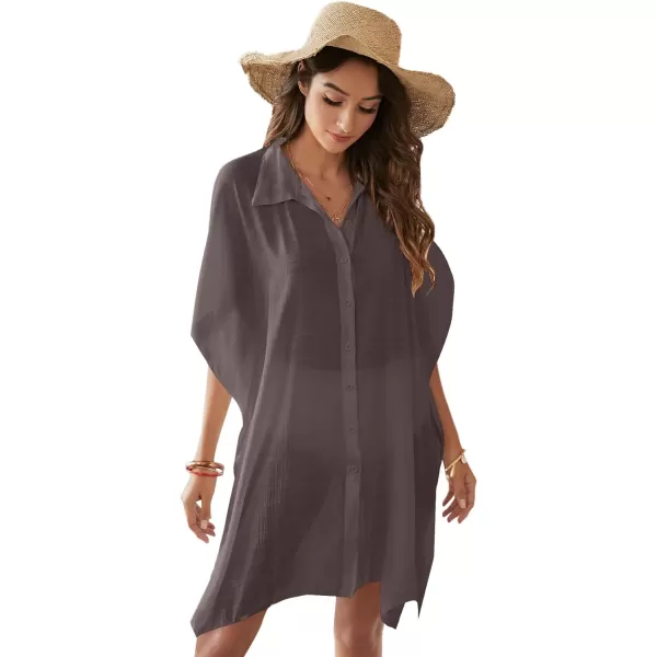 SweatyRocks Women's Button Up Tie Front Kimono Short Sleeve Swimwear Cover Up