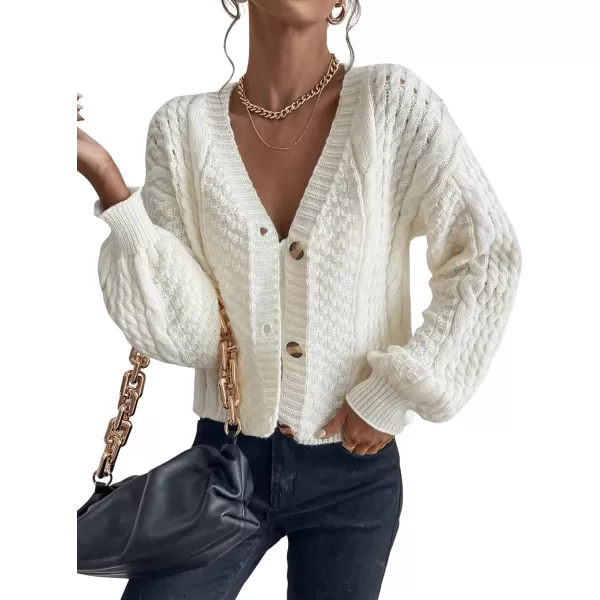 SweatyRocks Women's Cable Knit Long Sleeve V Neck Cardigan Drop Shoulder Button Front Sweater