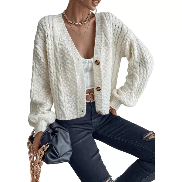 SweatyRocks Women's Cable Knit Long Sleeve V Neck Cardigan Drop Shoulder Button Front Sweater