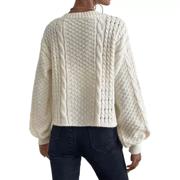 SweatyRocks Women's Cable Knit Long Sleeve V Neck Cardigan Drop Shoulder Button Front Sweater