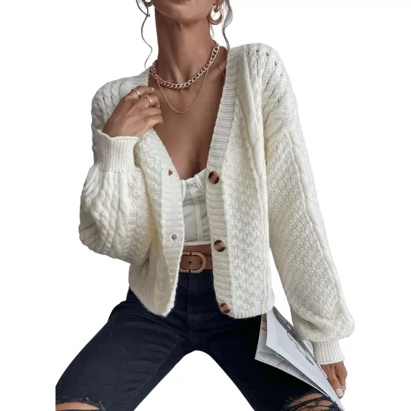 SweatyRocks Women's Cable Knit Long Sleeve V Neck Cardigan Drop Shoulder Button Front Sweater