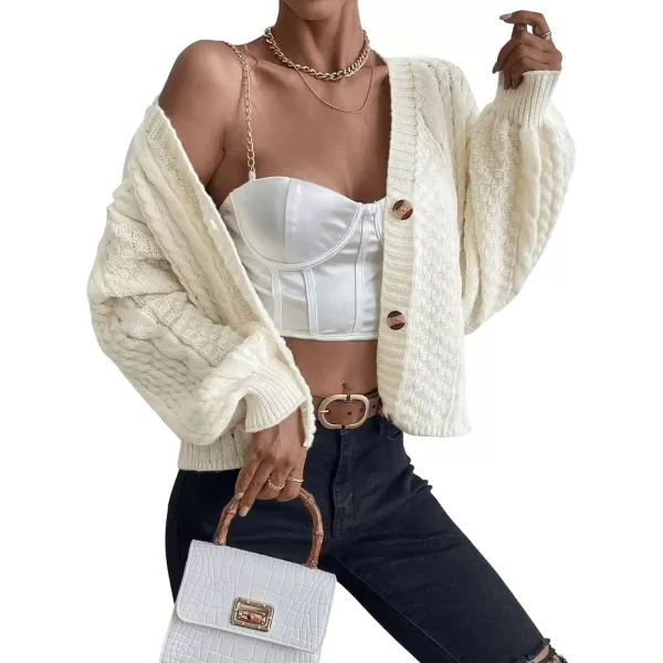 SweatyRocks Women's Cable Knit Long Sleeve V Neck Cardigan Drop Shoulder Button Front Sweater