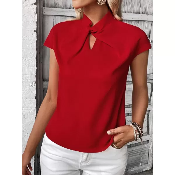 SweatyRocks Women's Cap Sleeve Cut Out Blouses Casual Solid Plain Twist Front Shirt Tops