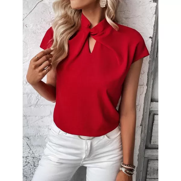 SweatyRocks Women's Cap Sleeve Cut Out Blouses Casual Solid Plain Twist Front Shirt Tops