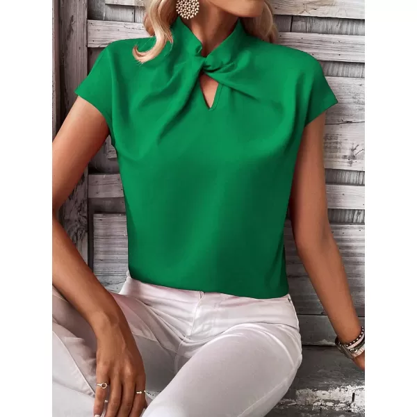 SweatyRocks Women's Cap Sleeve Cut Out Blouses Casual Solid Plain Twist Front Shirt Tops
