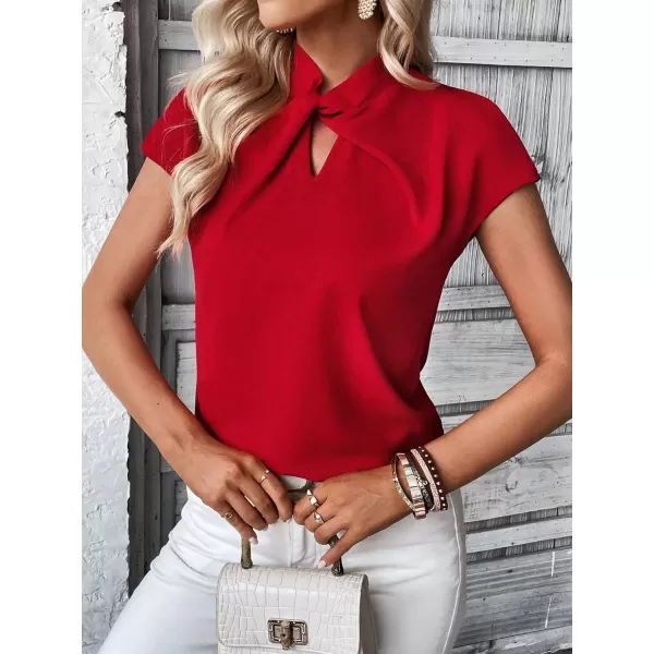 SweatyRocks Women's Cap Sleeve Cut Out Blouses Casual Solid Plain Twist Front Shirt Tops