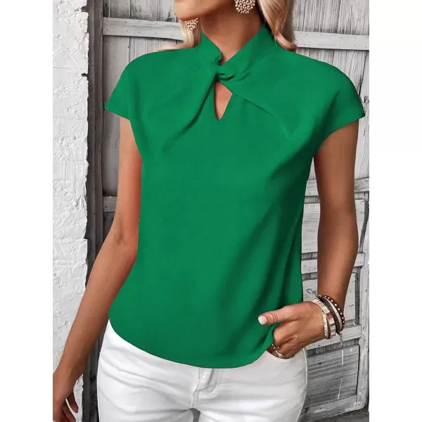 SweatyRocks Women's Cap Sleeve Cut Out Blouses Casual Solid Plain Twist Front Shirt Tops
