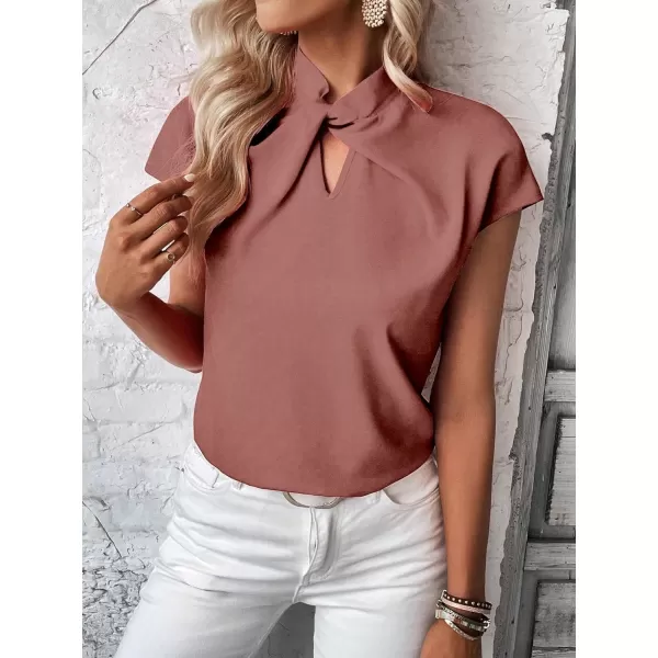 SweatyRocks Women's Cap Sleeve Cut Out Blouses Casual Solid Plain Twist Front Shirt Tops