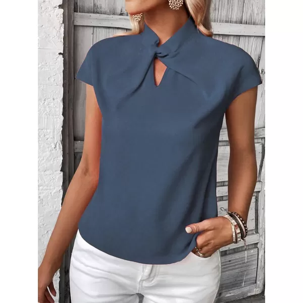 SweatyRocks Women's Cap Sleeve Cut Out Blouses Casual Solid Plain Twist Front Shirt Tops
