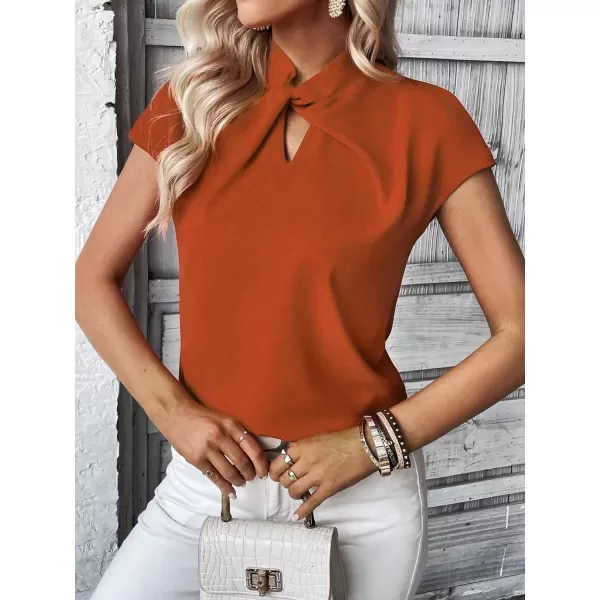 SweatyRocks Women's Cap Sleeve Cut Out Blouses Casual Solid Plain Twist Front Shirt Tops