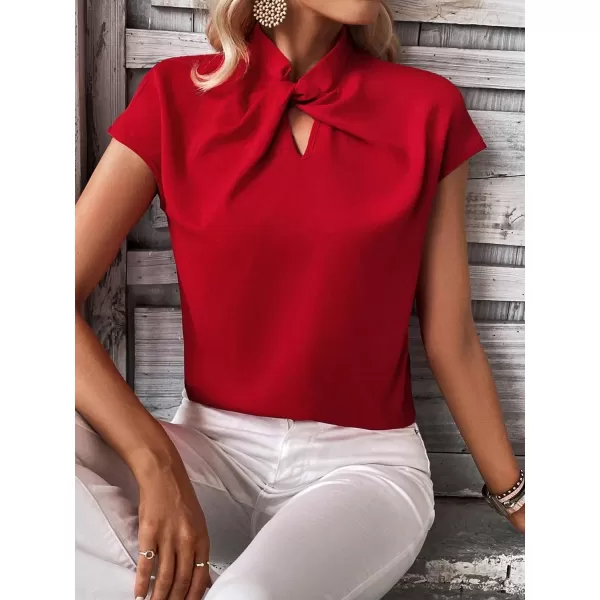 SweatyRocks Women's Cap Sleeve Cut Out Blouses Casual Solid Plain Twist Front Shirt Tops