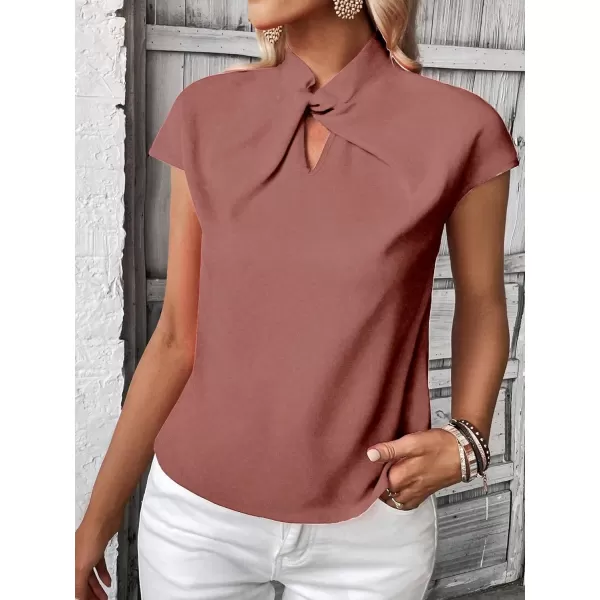 SweatyRocks Women's Cap Sleeve Cut Out Blouses Casual Solid Plain Twist Front Shirt Tops