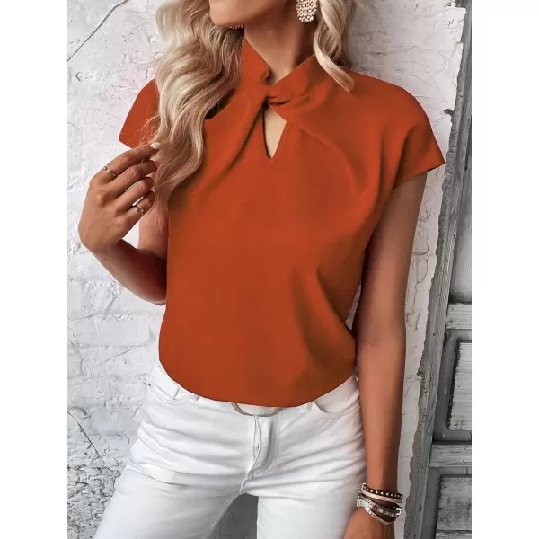 SweatyRocks Women's Cap Sleeve Cut Out Blouses Casual Solid Plain Twist Front Shirt Tops
