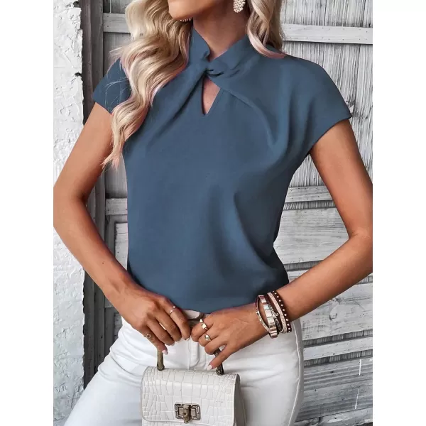 SweatyRocks Women's Cap Sleeve Cut Out Blouses Casual Solid Plain Twist Front Shirt Tops