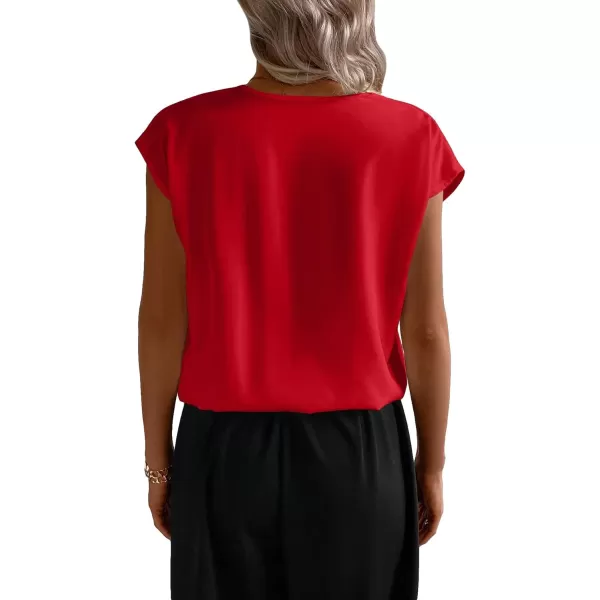 SweatyRocks Women's Cap Sleeve V Neck Wrap Top Casual Solid Pleated Pullover Blouse Shirt