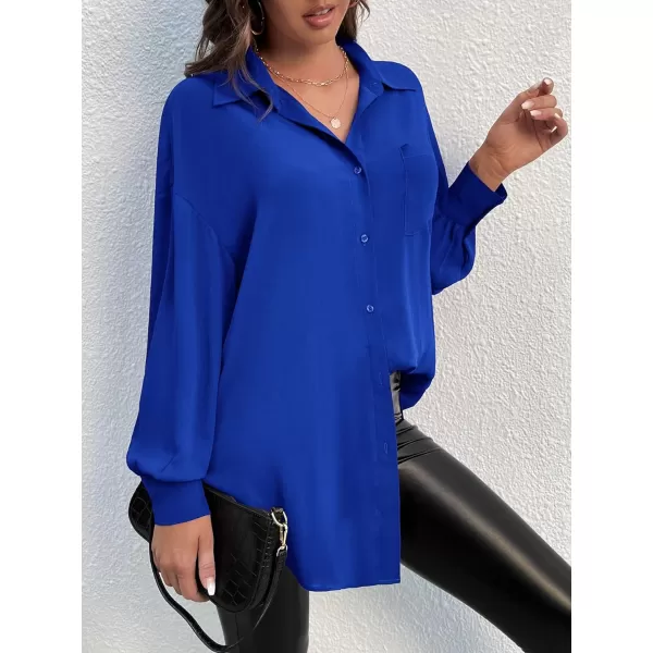 SweatyRocks Women's Casual Chiffon Sheer Blouse Bishop Sleeve Collar Button Down Loose Shirts Tops