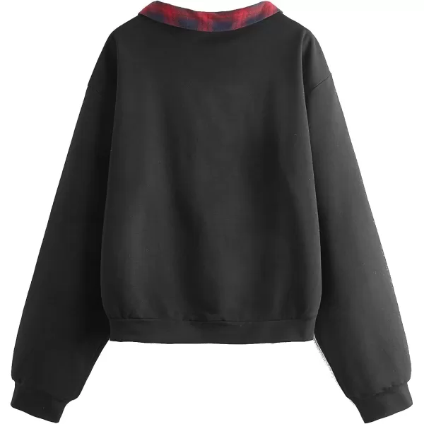 SweatyRocks Women's Casual Color Block Crop Tee Top Collar Long Sleeve Tee Shirt