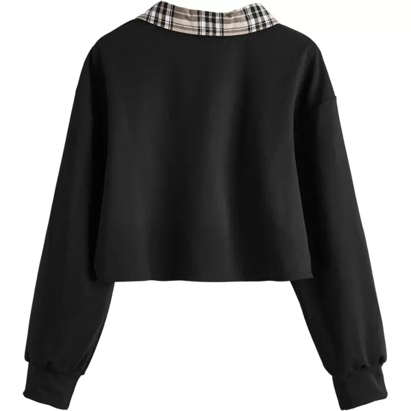 SweatyRocks Women's Casual Color Block Crop Tee Top Collar Long Sleeve Tee Shirt