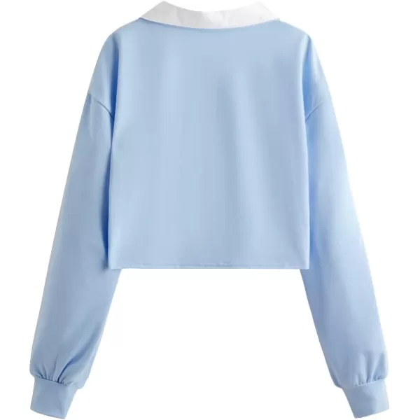 SweatyRocks Women's Casual Color Block Crop Tee Top Collar Long Sleeve Tee Shirt