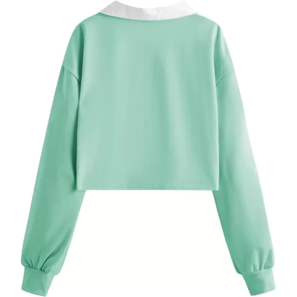 SweatyRocks Women's Casual Color Block Crop Tee Top Collar Long Sleeve Tee Shirt